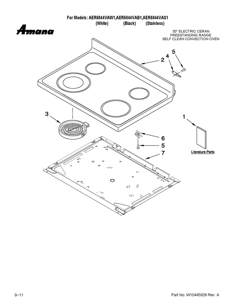 Cooktop Parts Diagram and Parts List for AER5844VAW1  Amana Range