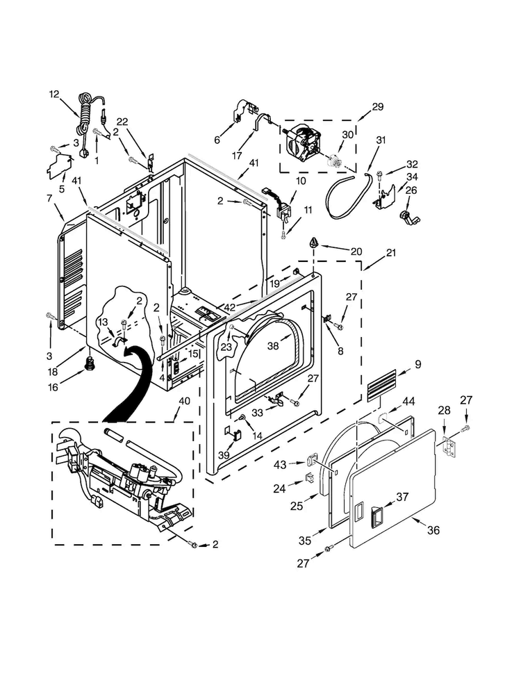Cabinet Parts Diagram and Parts List for MGDC215EW0  Maytag Dryer