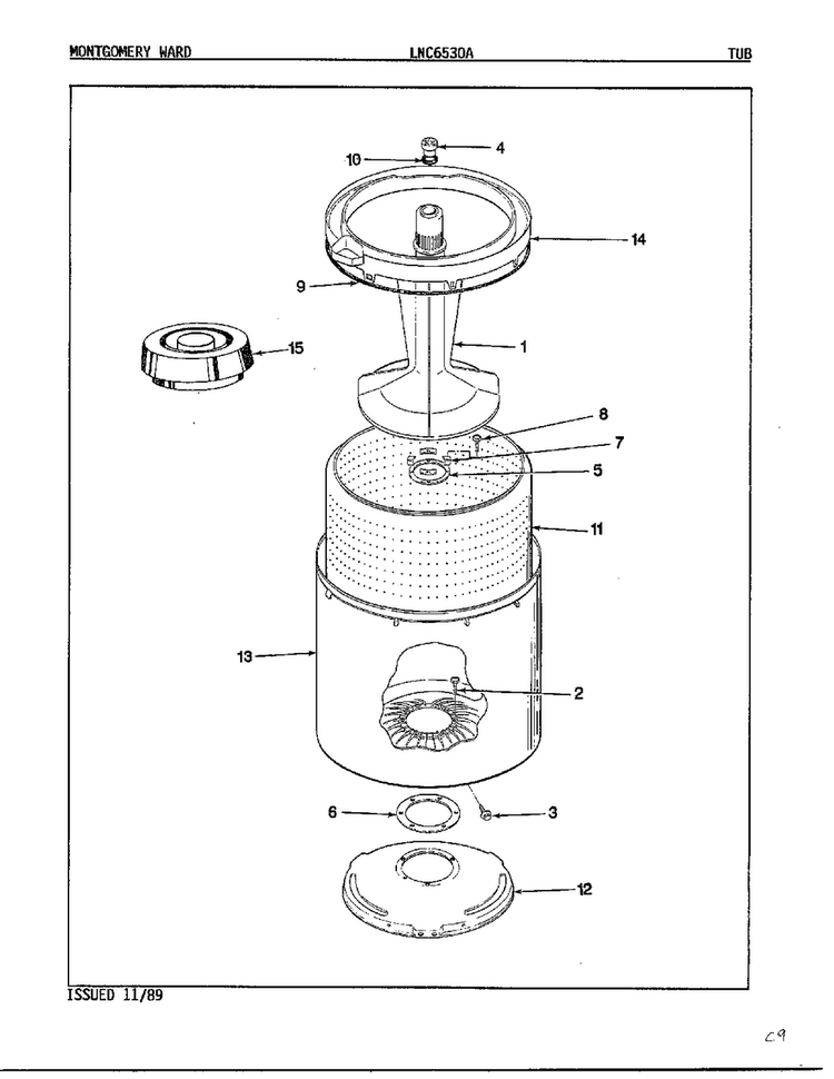 Tub Parts Diagram and Parts List for 6530A REV A Norge Washer