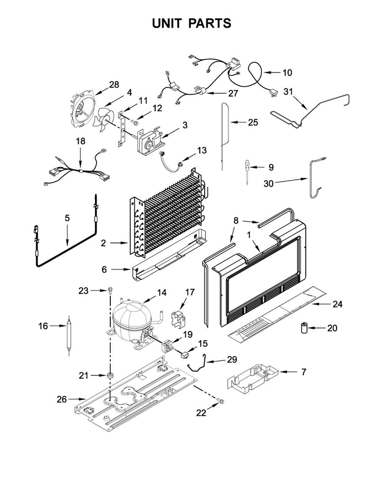 Unit Parts Diagram and Parts List for AZF33X16DW01  Amana Freezer