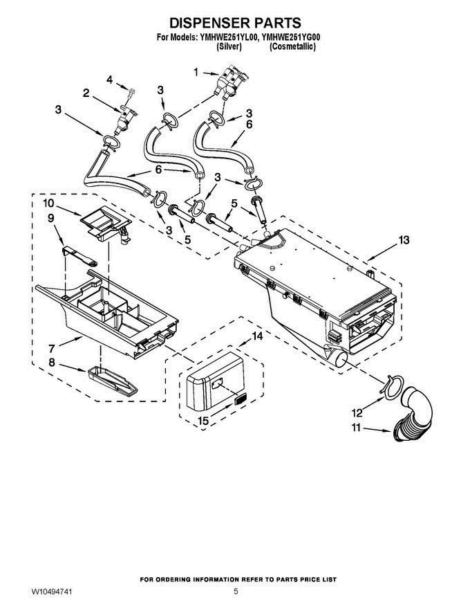 04 - Dispenser Parts Diagram and Parts List for YMHWE251YL00  Maytag Washer