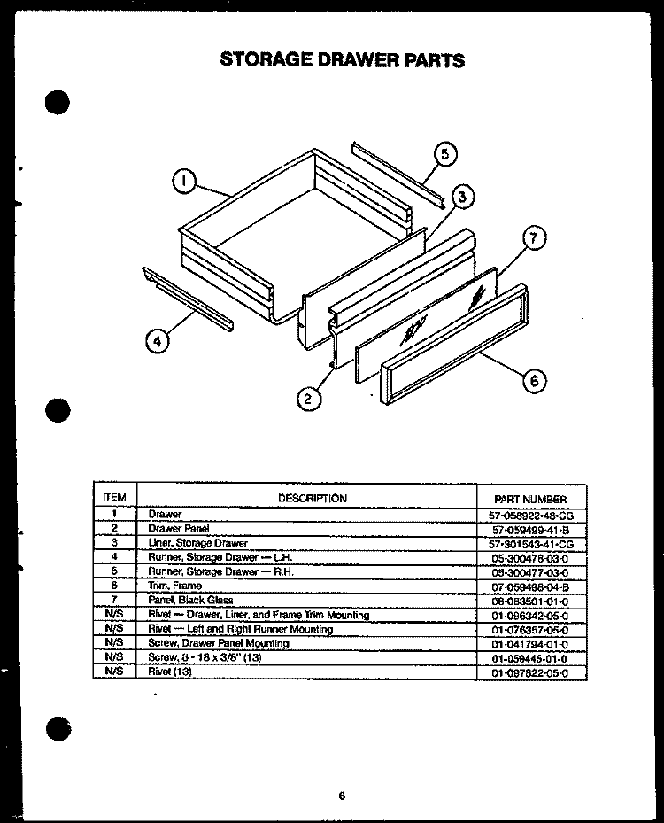STORAGE DRAWER PARTS Diagram and Parts List for PHU103  Amana Range