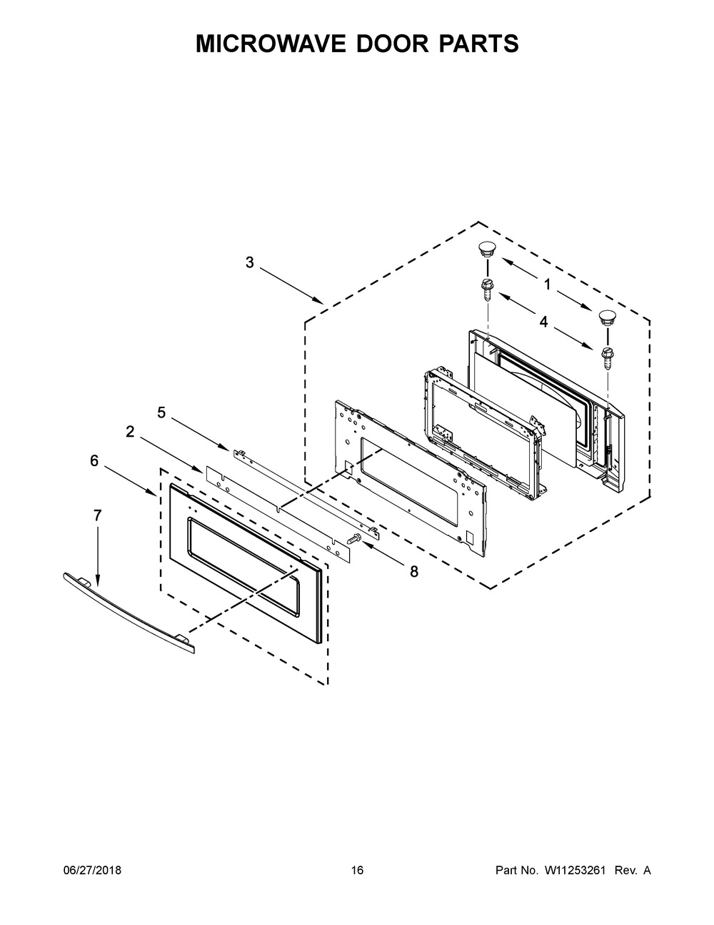 Microwave Door Parts Diagram and Parts List for JMW3430DB03  Maytag Microwave Oven Combo
