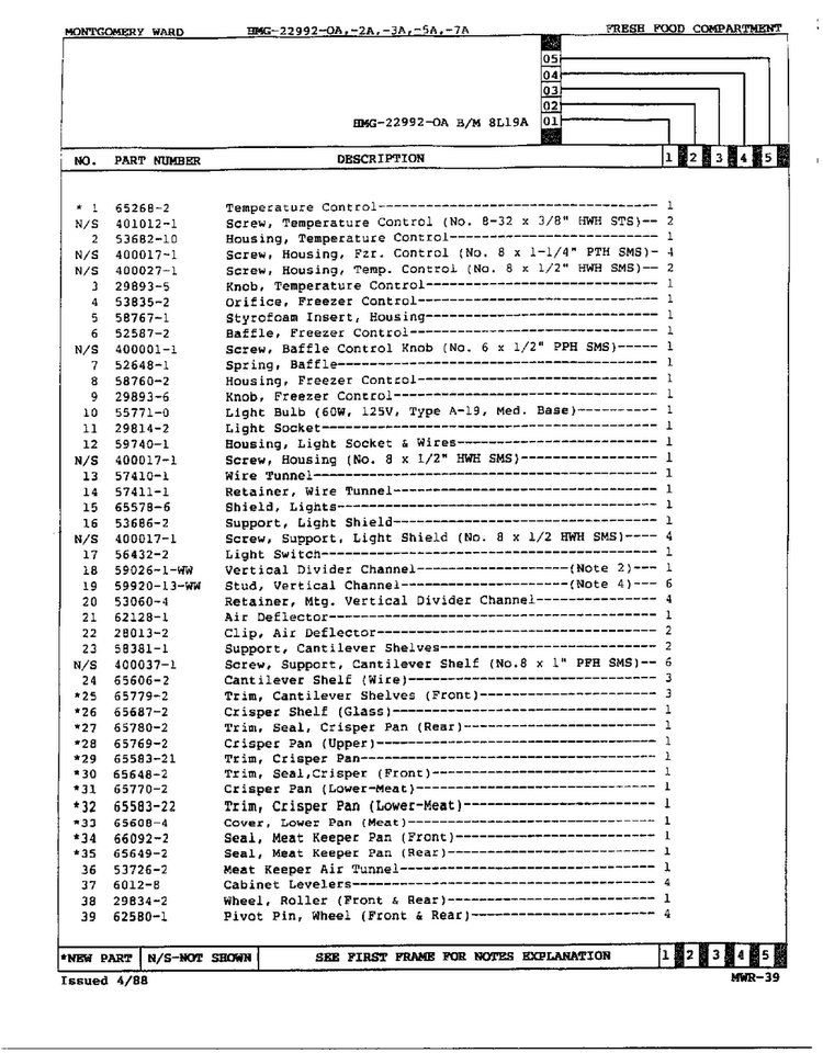 Fresh Food Compartment Page 2 Diagram and Parts List for 22992-OA  Admiral Refrigerator
