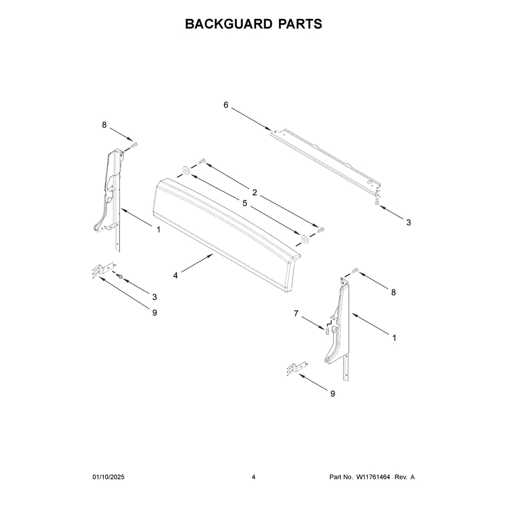 Backguard Parts Diagram and Parts List for VRGW3150RB0  Crosley Range
