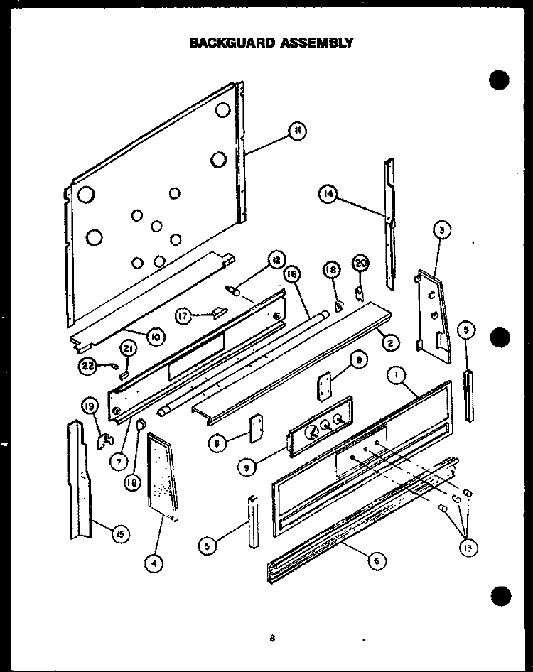 BACKGUARD ASSY Diagram and Parts List for RSS354-OF RSS3540OF Caloric Range