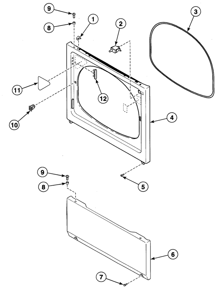 Front Panel Diagram and Parts List for SDG409QF  Speed Queen Dryer