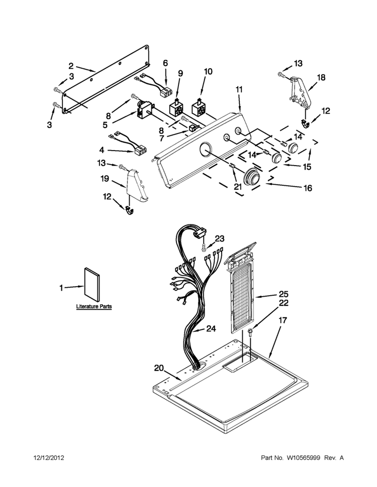 Top And Console Parts Diagram and Parts List for 4GMEDC300YW1  Maytag Dryer