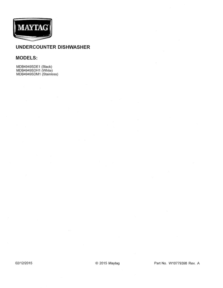 Cover Sheet Diagram and Parts List for MDB4949SDH1  Maytag Dishwasher