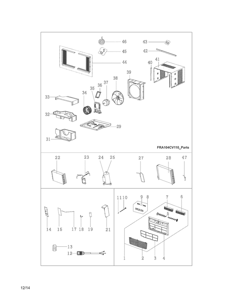 Recommended Spare Parts Diagram and Parts List for CAE10ESRR410A21  Crosley Air Conditioner