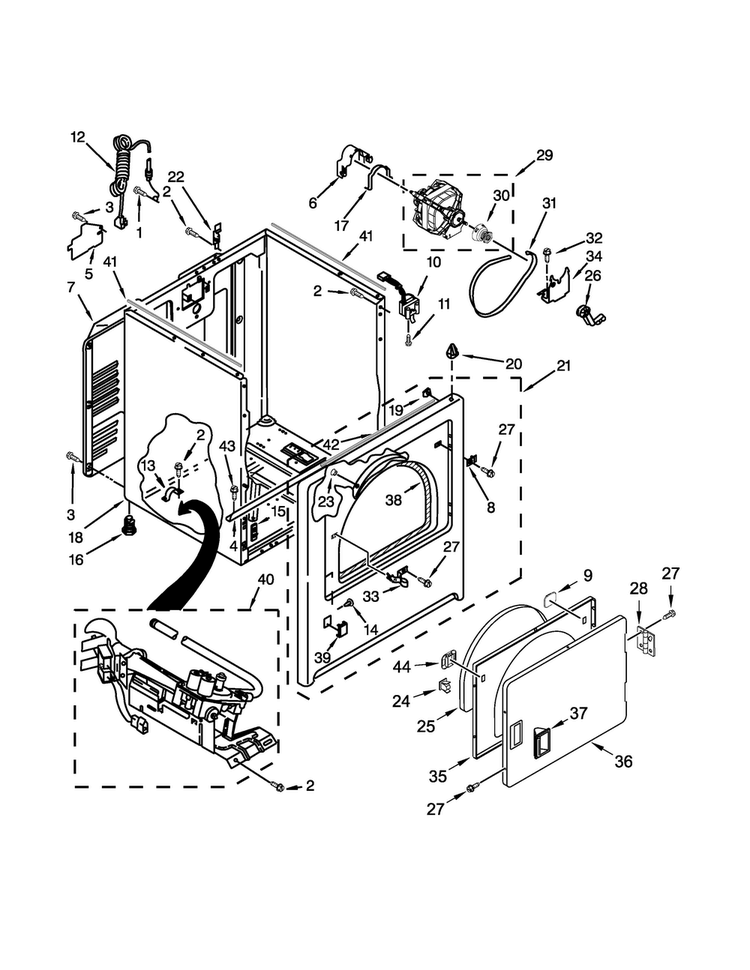 Cabinet Parts Diagram and Parts List for 7MMGDC400DW2  Maytag Dryer