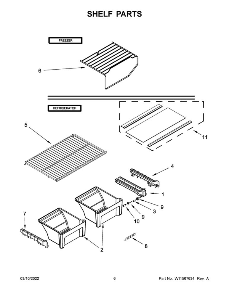 Shelf Parts Diagram and Parts List for ART308FFDM08  Amana Refrigerator