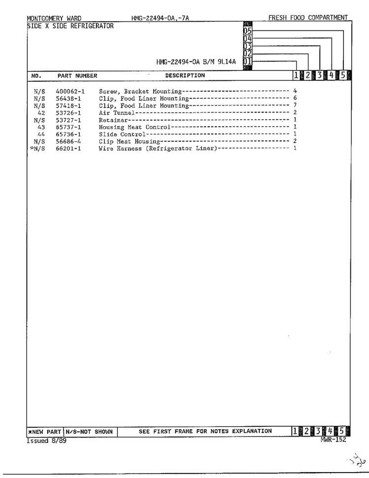 Fresh Food Compartment Page 3 Diagram and Parts List for 22494-OA  Admiral Refrigerator