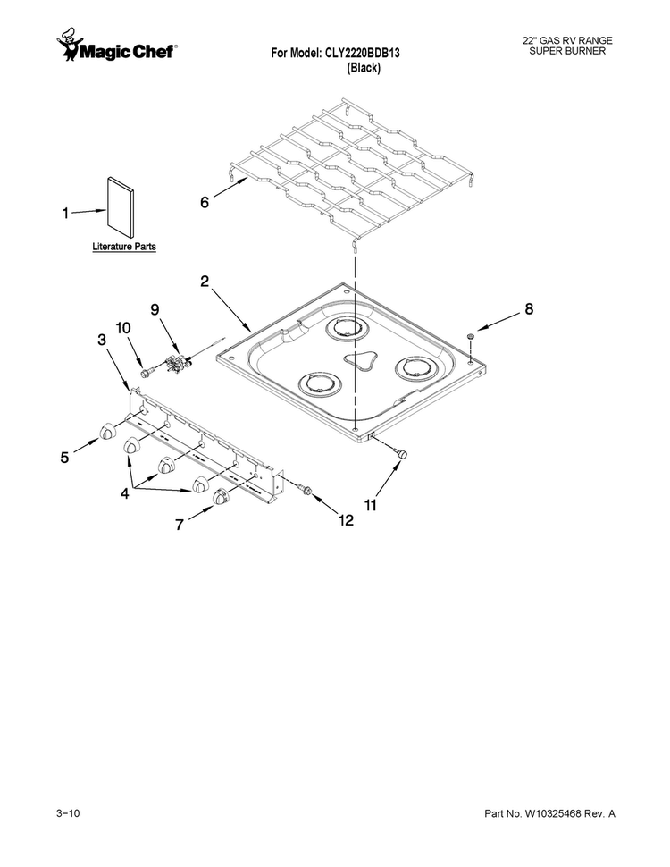 Cooktop Parts Diagram and Parts List for CLY2220BDB13  Magic Chef Range