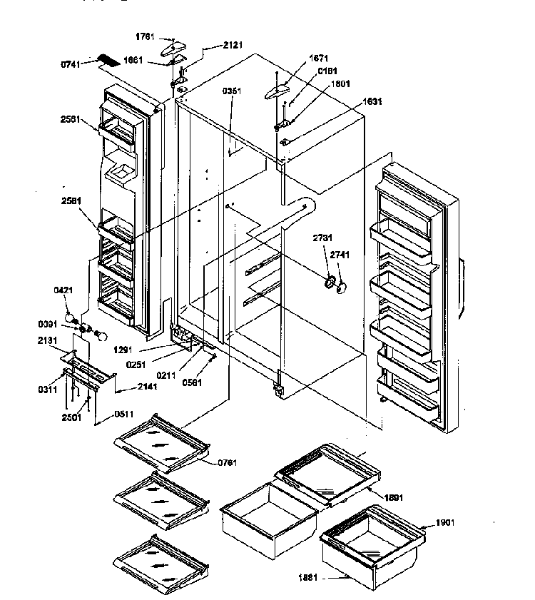 Refrigerator/freezer Shelves, Lights, And Hinges Diagram and Parts List for SMD21TBW-P1193911WW  Amana Refrigerator