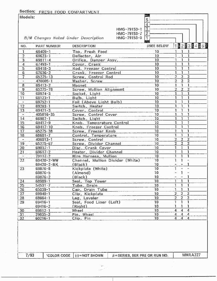 Fresh Food Compartment Page 2 Diagram and Parts List for 79153-0B  Admiral Refrigerator