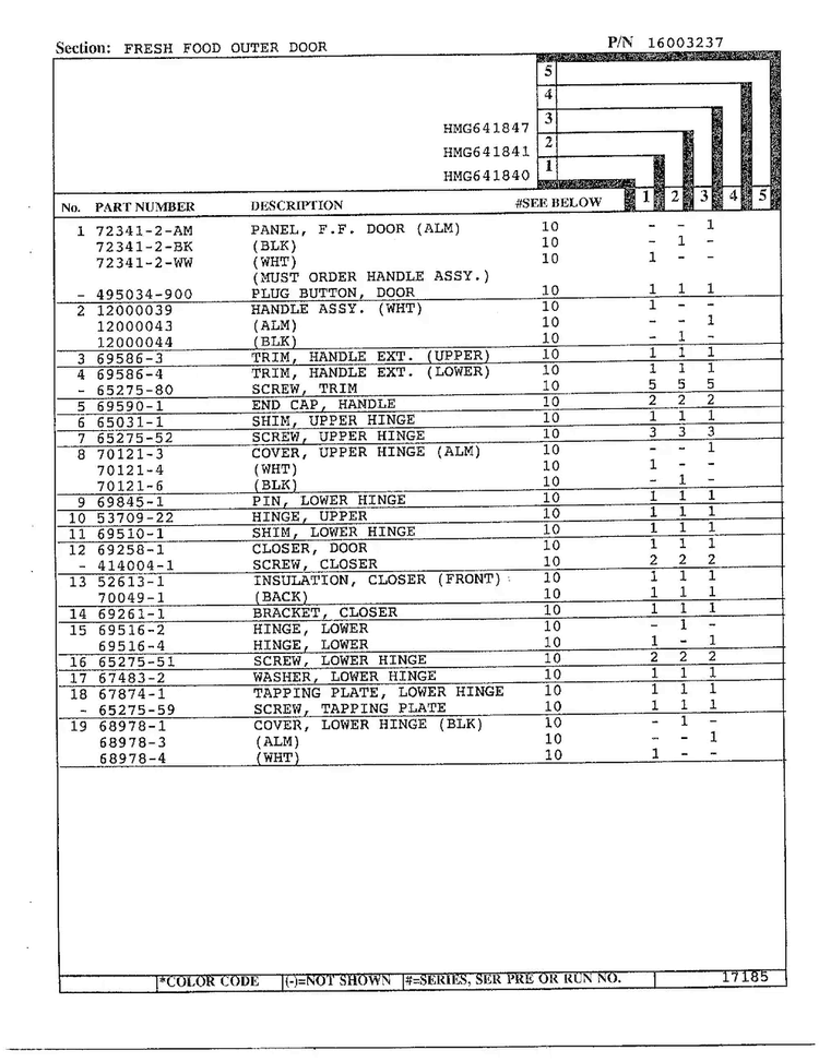 Fresh Food Outer Door Page 2 Diagram and Parts List for 641841  Admiral Refrigerator