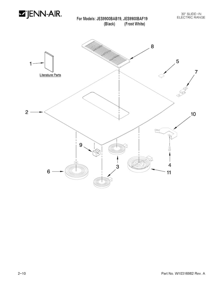 Cooktop Parts Diagram and Parts List for JES9900BAF19  Jenn-Air Range