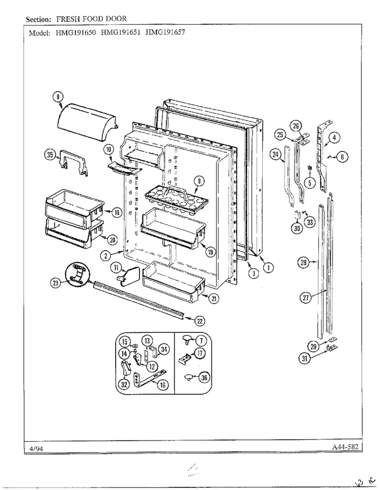 Fresh Food Door Diagram and Parts List for 191650  Admiral Refrigerator