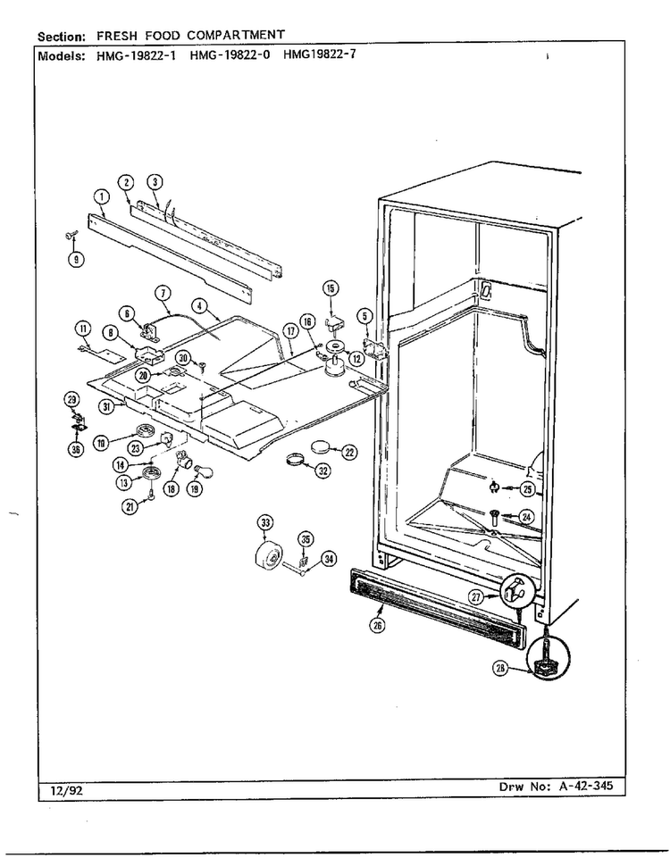 Fresh Food Compartment Diagram and Parts List for 19822-7  Admiral Refrigerator