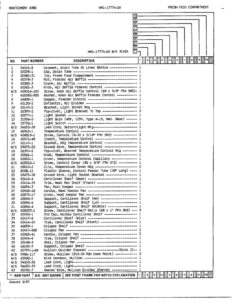 Fresh Food Compartment Page 2 Diagram and Parts List for 17774A  Admiral Refrigerator