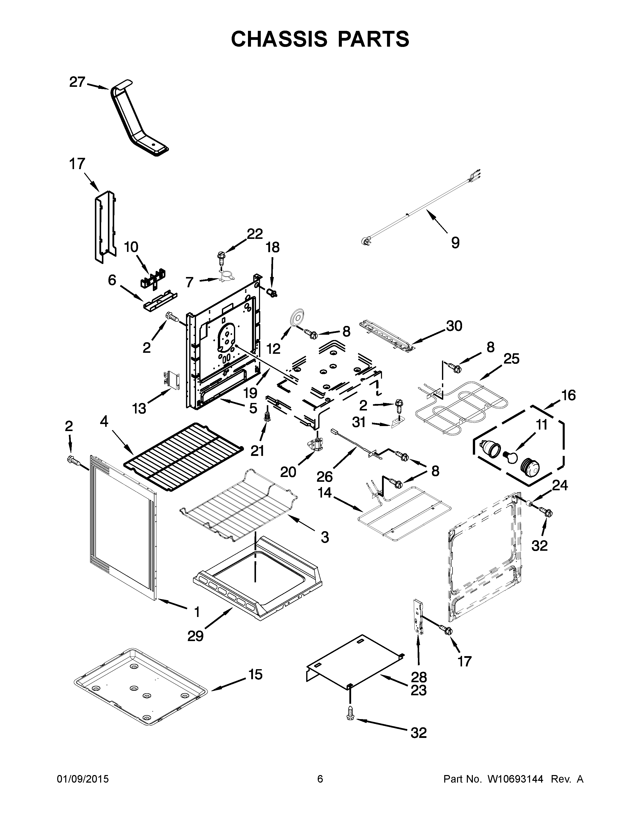 04 - CHASSIS PARTS Diagram and Parts List for YMER8600DS0  Maytag Range