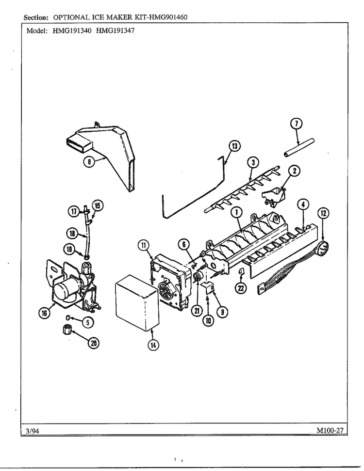 Optional Ice Maker Kit Diagram and Parts List for 191347  Admiral Refrigerator