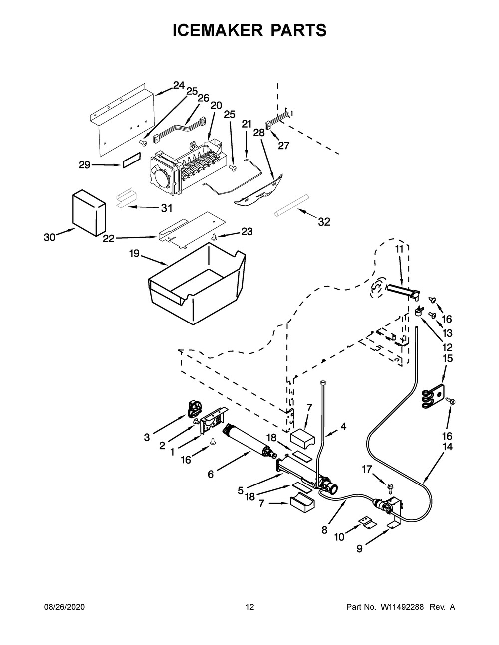 Icemaker Parts Diagram and Parts List for JUCFP242HL01  Maytag Wine and Beverage Cooler