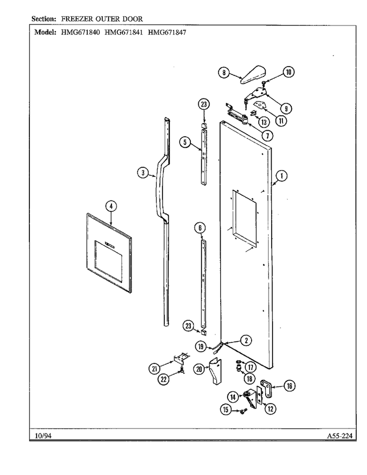 Freezer Outer Door Diagram and Parts List for 671840  Admiral Refrigerator