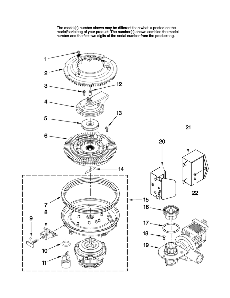 Pump And Motor Parts Diagram and Parts List for JDB2150AWP1  Jenn-Air Dishwasher