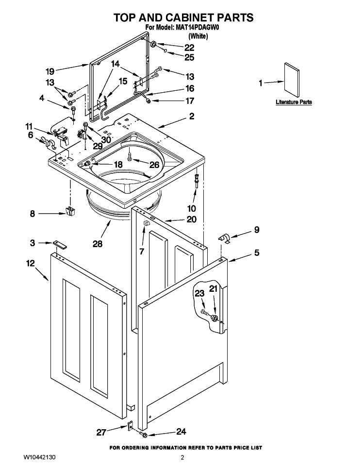 TOP AND CABINET PARTS Diagram and Parts List for MAT14PDAGW0  Maytag Washer