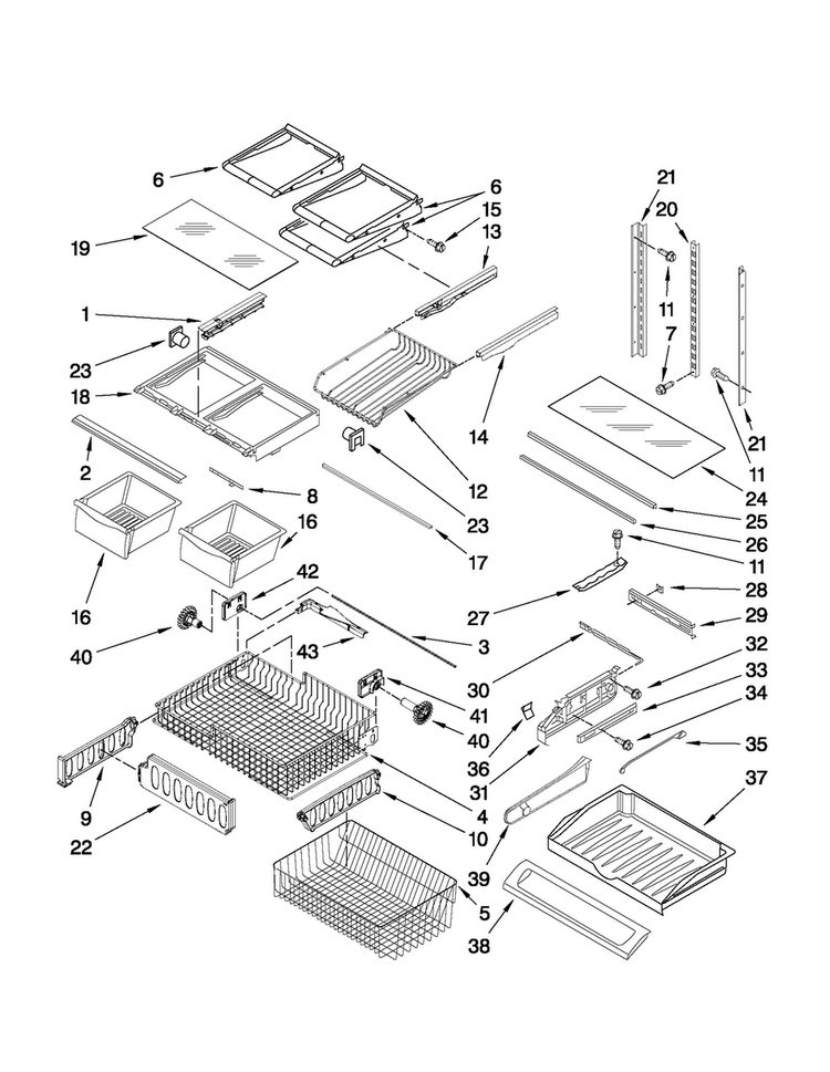 Shelf Parts Diagram and Parts List for MFF2558VEB7  Maytag Refrigerator