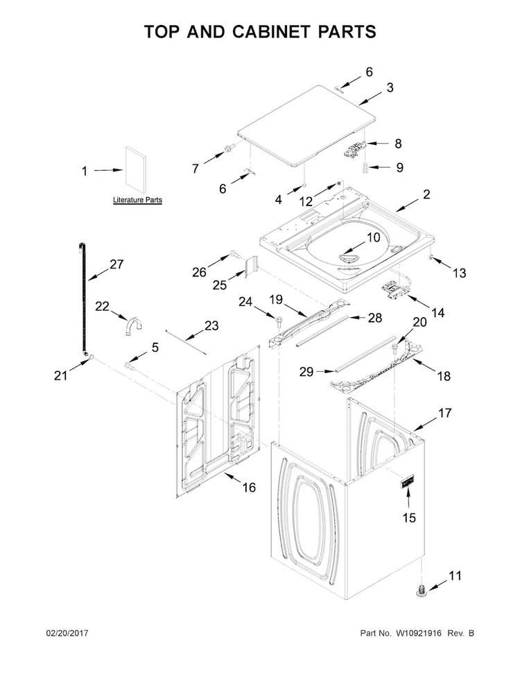 Top And Cabinet Parts Diagram and Parts List for 4KMVWC215FW0  Maytag Washer