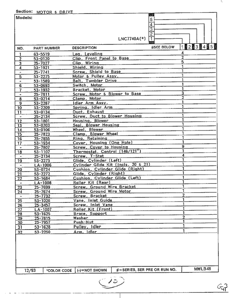Motor And Drive Page 2 Diagram and Parts List for 7740A  Norge Dryer