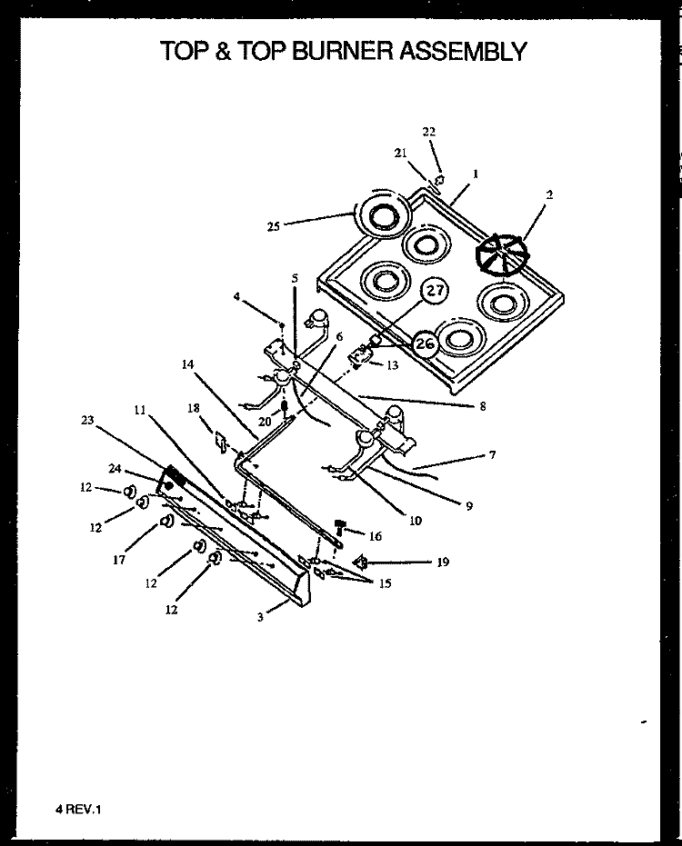 TOP & TOP BURNER ASSY Diagram and Parts List for GBK26AA092M P1142366N W Amana Range