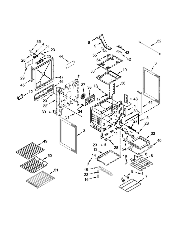 Chassis Parts Diagram and Parts List for JDS1750CEP0  Jenn-Air Range