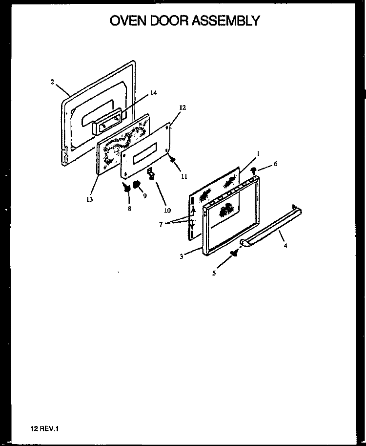OVEN DOOR ASSY Diagram and Parts List for SBK26FX P1142361N W Amana Range