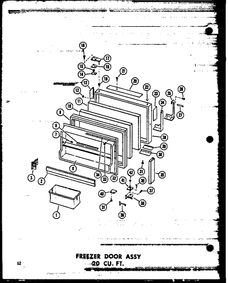 Freezer Door Assy 20 Cu. Ft. Diagram and Parts List for T16N-C-P60236-42WC  Amana Refrigerator