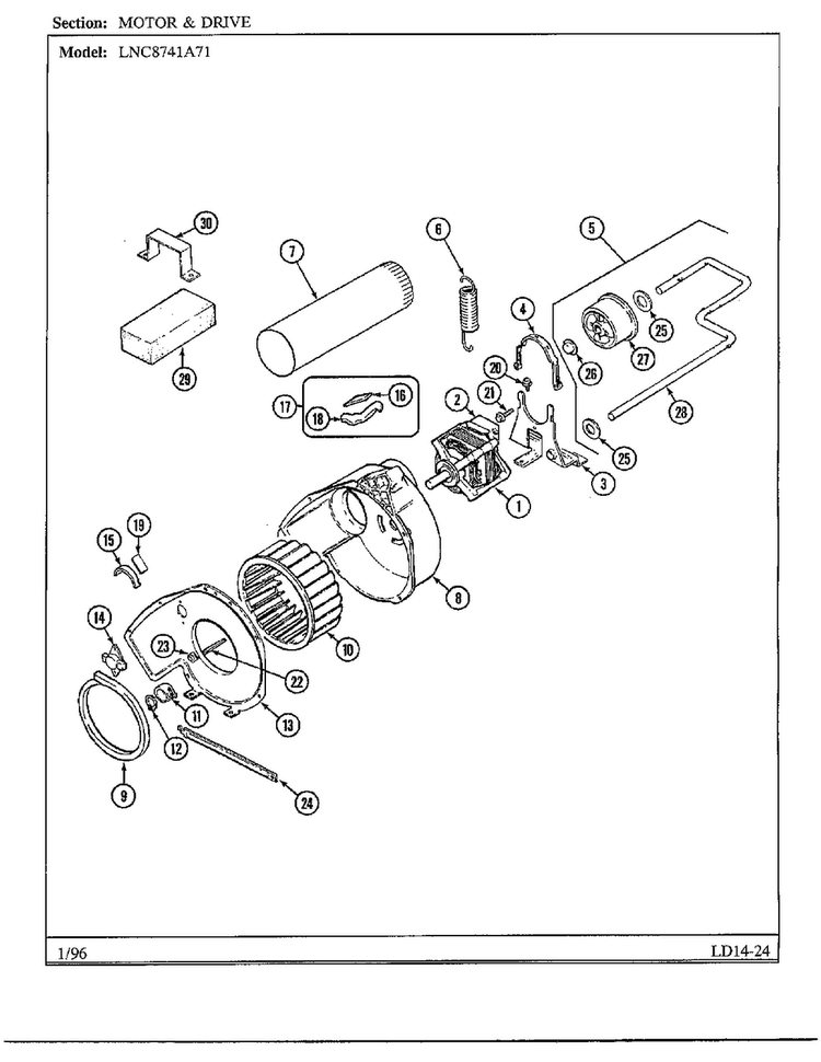 Motor And Drive Diagram and Parts List for 8741A71  Norge Dryer