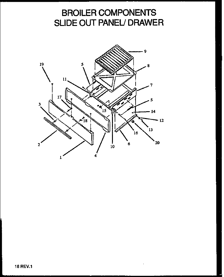 BROILER COMPNT SLIDE OUT PANEL / DRAWER Diagram and Parts List for SBK26CB P1141113N W Amana Range