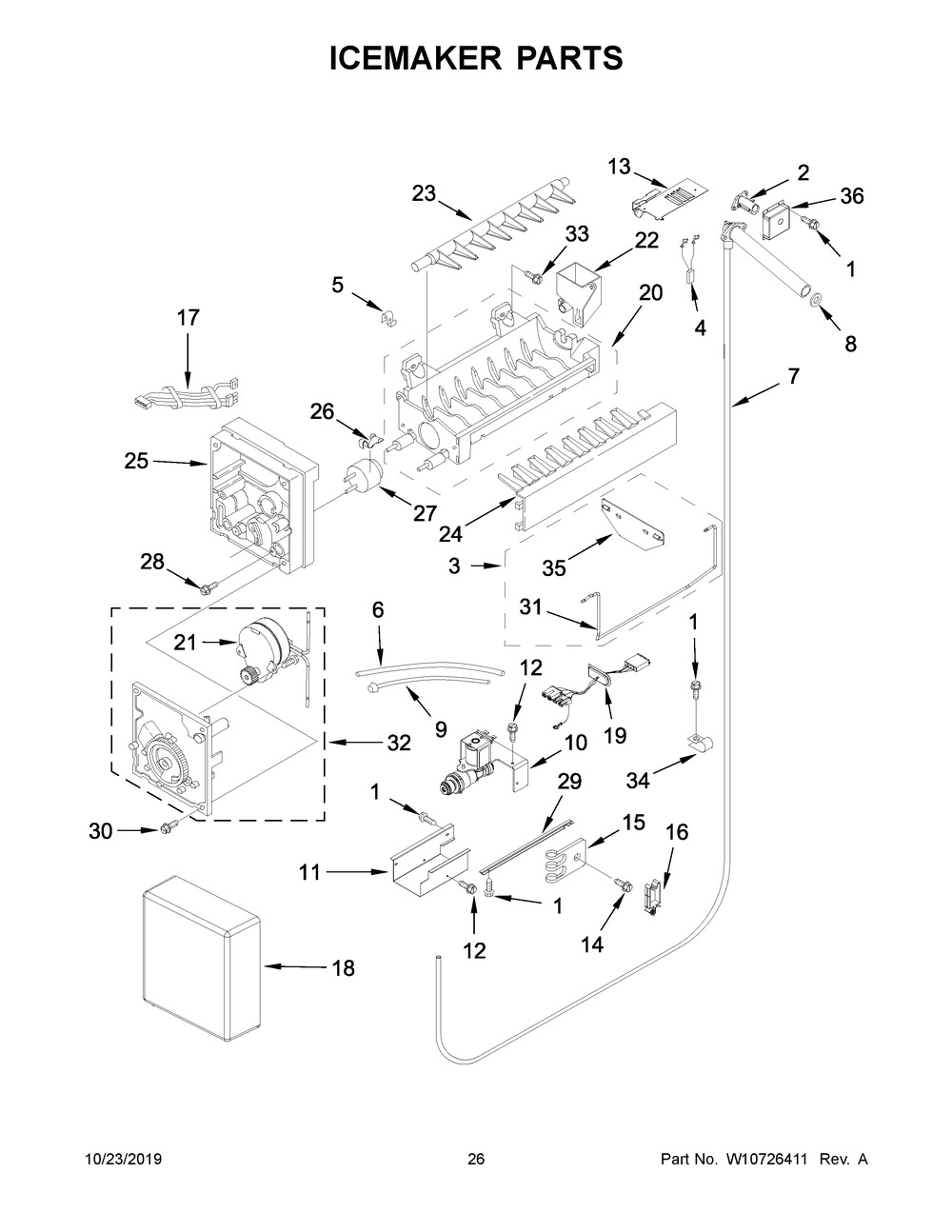 Icemaker Parts Diagram and Parts List for JS48NXFXDW10  Maytag Refrigerator