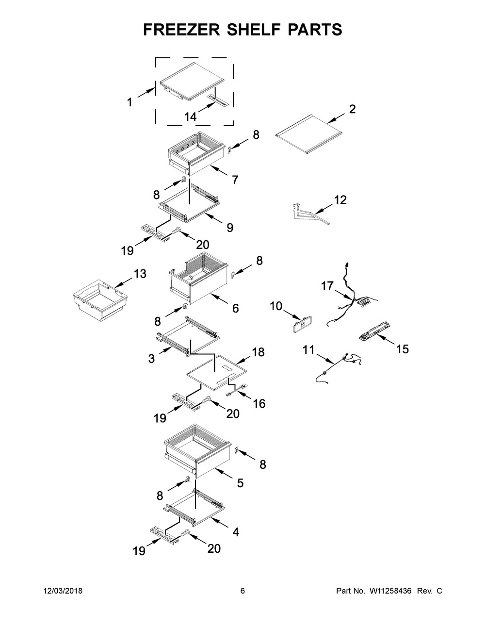 Freezer Shelf Parts Diagram and Parts List for JBZFL18IGX00  Maytag Freezer