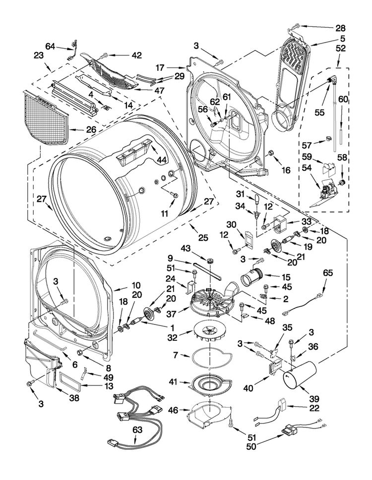Bulkhead Parts Diagram and Parts List for MGDB850WL1  Maytag Dryer