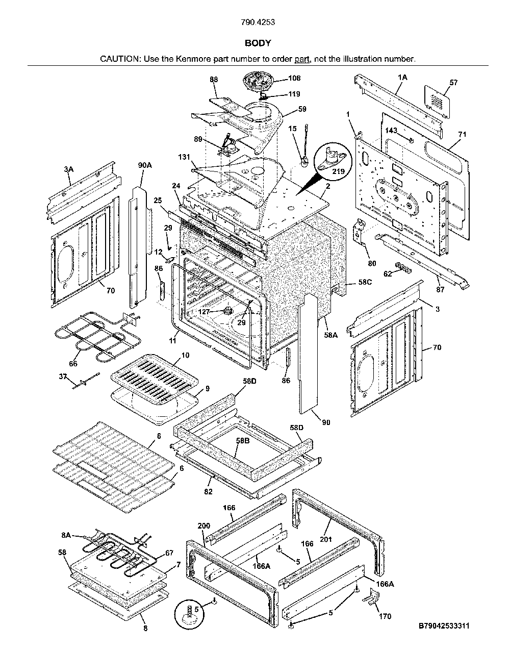 Body Diagram and Parts List for 79042539311  Kenmore Range
