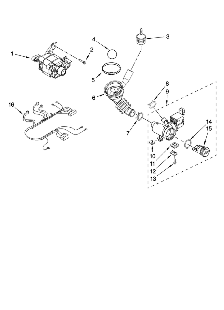 Pump And Motor Parts Diagram and Parts List for MHWZ600TE01  Maytag Washer