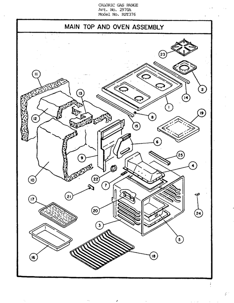 Main Top And Oven Assembly Diagram and Parts List for 2970A  Amana Range