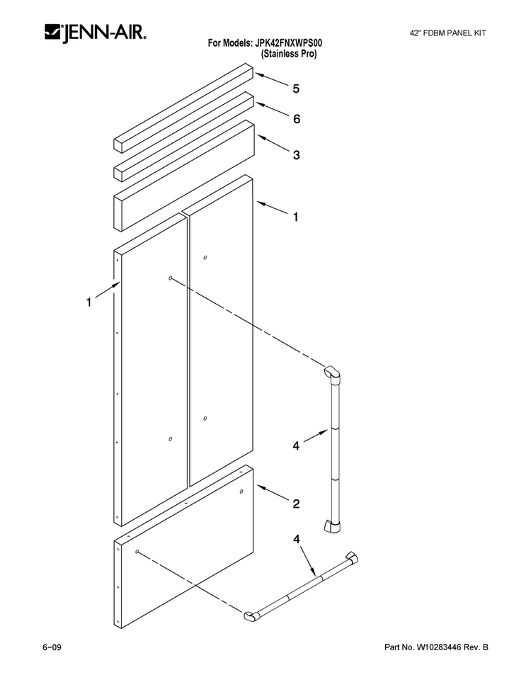 Panel Kit Parts Diagram and Parts List for JPK42FNXWPS00  Jenn-Air Refrigerator