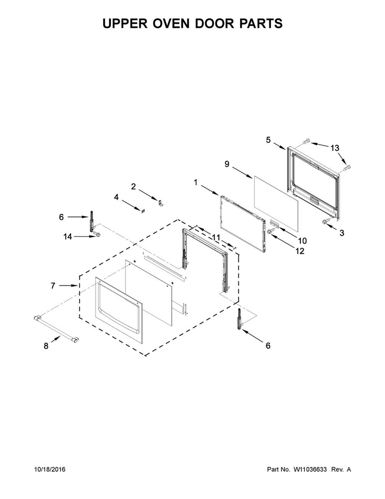Upper Oven Door Parts Diagram and Parts List for MEW9627FB01  Maytag Wall Oven