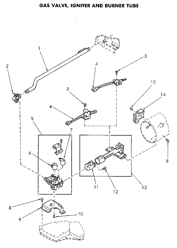 Burner Assembly Diagram and Parts List for NG4819L53738  Speed Queen Dryer