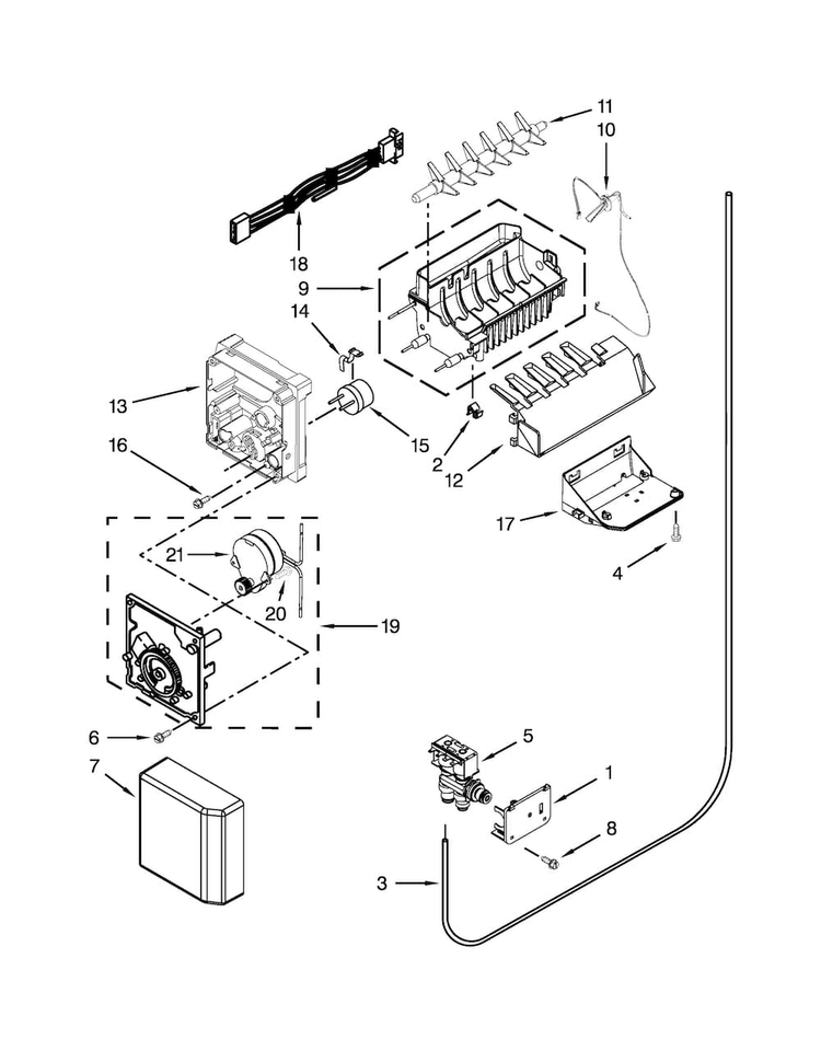 Icemaker Parts Diagram and Parts List for JSC24C8EAM02  Jenn-Air Refrigerator